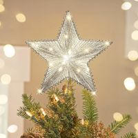 Christmas Star Tree Topper, Silver Glitter 3D Star Tree Top with LED Lights for Christmas Tree Decoration and Holiday Seasonal Decor - Silver