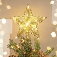 Christmas Star Tree Topper, Golden Glitter 3D Star Tree Top with LED Lights for Christmas Tree Decoration and Holiday Seasonal Decor - Gold