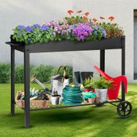 Raised Garden Bed Planter Box Indoor Outdoor Plant Pot Stand Flower Vegetable Herb Balcony Holder Rectangle Portable Metal with Legs Wheels