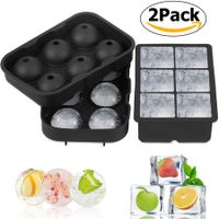 2 Pack Ice Cube Trays Sphere Ice Ball Maker with Lid & Large Square for Whiskey Cocktails Homemade Drinks Chilled
