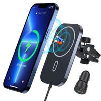 Magnetic Wireless Car Charger 360°Adjustable Auto Alignment Air Vent Compatible with-Mag Safe iPhone 14/13/12 Pro Max Mini(with Car Adapter)