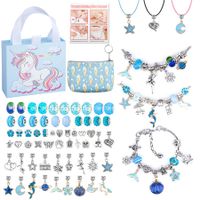 66 Pcs Charm Bracelet Jewelry Making Kit DIY Craft Rainbow Santa Elk Beaded for Arts Gril Gift for Teen Kids Ages 5+ (Blue)