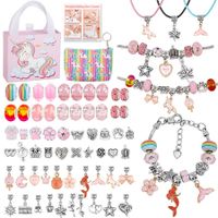 66 Pcs Charm Bracelet Jewelry Making Kit DIY Craft Rainbow Santa Elk Beaded for Arts Gril Gift for Teen Kids Ages 5+(Pink)