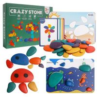 Wooden Sorting Stacking Rocks Toys Montessori Jigsaw Puzzle with  Cards Pebbles Building Blocks Set for  Kids Age 3+