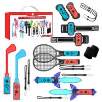 Switch Sports Accessories Bundle - 12 in 1 Family Accessories Kit for Nintendo Switch Sports Games:Tennis Rackets,Sword Grips,Golf Clubs,Wrist Dance Bands & Leg Strap,Joy-con Wrist Band, Comfort Grip Case and Carrying Case
