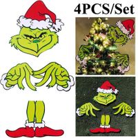 4pcs Grinch Christmas Tree Decoration, Creative Christmas Hat Decoration for Grinch Christmas Tree Topper Head Arm and Legs Party Supplies