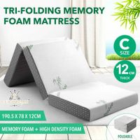 Folding Foam Mattress Trifold Sofa Bed Floor Camping Sleeping Portable Mat Cushion with Removable Bamboo Cover Cot Size