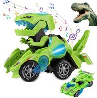 2 in 1 Transforming Dinosaur LED Car Automatic Eletric Toy Car Lamps for Kids Toddlers Ages 3+(Green)