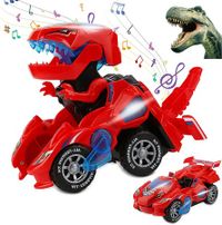 2 in 1 Transforming Dinosaur LED Car Automatic Eletric Toy Car Lamps for Kids Toddlers Ages 3+(Red)