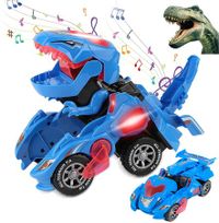 2 in 1 Transforming Dinosaur LED Car Automatic Eletric Toy Car Lamps for Kids Toddlers Ages 3+(Blue)