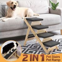 Dog Ramp Pet Stairs 4 Steps for Bed Car Couch Sofa Puppy Cat Ladder Folding Portable 2 in 1 Indoor Outdoor Wood Fabric
