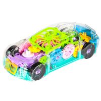 Light Up Transparent Toy Car Mechanical Race Car with Colorful Moving Gears LED Light Effects Plays Music Toy for Kids Age 3+(Green)