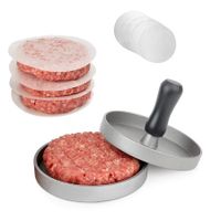 Burger Press with 40 Patty Papers,Non-Stick Hamburger Patty Maker with Wax Paper, Aluminum Burger Maker for Kitchen BBQ Grill