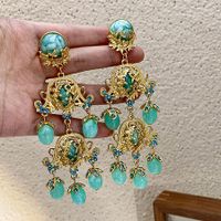 Vintage no-pierced palace style treasure tassel ear clip ancient color glass earrings stud clip no-pierced