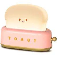 Desk Decor Toaster Lamp,Rechargeable Small Lamp with Smile Face Toast Bread Cute Toaster Shape Room Decor Night Light for Bedroom,Bedside,Living Room,Dining,Desk Decorations,Gift (Pink)