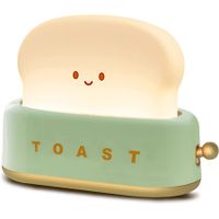 Desk Decor Toaster Lamp,Rechargeable Small Lamp with Smile Face Toast Bread Cute Toaster Shape Room Decor Night Light for Bedroom,Bedside,Living Room,Dining,Desk Decorations,Gift (Green)