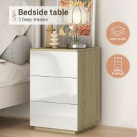 White Bedside Table Chest of 3 Drawers Bedroom Dresser Modern Nightstand Wooden Floor Storage Cabinet High Gloss Front