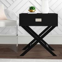 Black End Bedside Table With Drawer Modern Wooden Storage Cabinet Small Nightstand Living Room