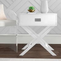 White Bedside End Table With Drawer Storage Cabinet Modern Small Nightstand Wooden Living Room