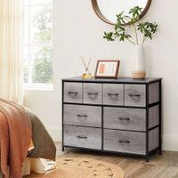 Dresser Wide Tall Chest of 8 Drawers Tallboy TV Stand Console Table Unit Bedroom Closet Organizer Storage Tower Fabric Wood Board