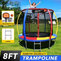 Genki 8ft Trampoline Kids Rebounder Bounce Jumping Round With Enclosure Basketball Hoop Ladder Indoor Outdoor