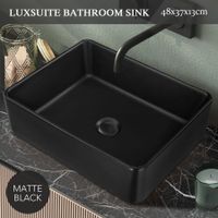 Black Bathroom Sink Vessel Wash Washing Basin Vanity Above Counter Hand Toilet Bowl Countertop Modern Bath Ceramic Rectangle