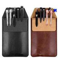 2 Pieces Leather Pen Holder, Pens Pocket Protector, Pocket Protector for Shirts, Lab Coats, Pants (Brown, Black)