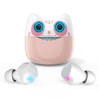 Wireless Earbuds Bluetooth Headphones with Cartoon Charging Case Touch Control Game Headset for Sports Running(Shy Cat)