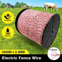Electric Fence Poly Wire Portable Temporary Fencing Polywire 2500 Meters 2.3mm 9 Stainless Steel Strands Cattle Sheep Goats Horses Red and White