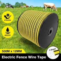 Electric Fence Poly Wire Tape 500 Meters 12mm Portable Temporary Fencing Polywire 5 Stainless Steel Strands Cattle Sheep Goats Horses Yellow and Dark