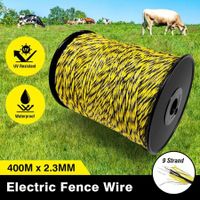 Electric Fence Poly Wire Tape Portable Temporary Fencing Polywire 400 Meters 2.3mm 9 Stainless Steel Strands Cattle Sheep Goats Horses Yellow and Black