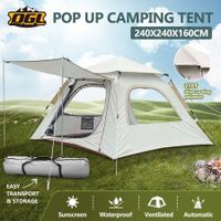 OGL 4 Person Camping Tent Pop Up Instant Family Beach Shelter Sun Shade Waterproof 240x240x160cm Creamy White