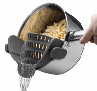 Snap N Strain Pot Strainer and Pasta Strainer - Adjustable Silicone Clip On Strainer for Pots, Pans, and Bowls - Kitchen Colander - Gray