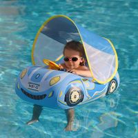 Toddler Pool Float Inflatable Car Baby Swim Float with Adjustable Sun Canopy Seat Pool Toys for Kids Ages 3+(Blue)