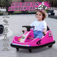 Kids Off Road Bumper With Remote Control Electric Ride On Toy Race DIY Sticker Music LED 360 Degree Spin Twin Motor Pink