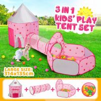 Kids Pop Up Tent Dollhouse Ball Pit Basketball Hoop Indoor Playground Playhouse Teepee Crawl Tunnel Princess Castle Outdoor Playset Pink