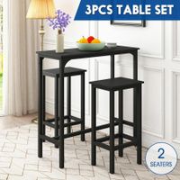 3PCS Bar Table Set 2 Stools Chairs Kitchen Dining Room Counter Breakfast Narrow Furniture Modern Wooden Top Metal Legs Black