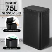 Rubbish Bin Recycling 75L Dust Waste Kitchen Trash Can Garbage Motion Sensor Stainless Steel Container Household