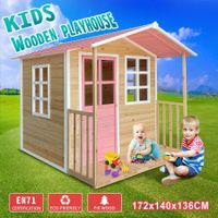 Wooden Cubby House Kids Cottage Outdoor Playhouse Children Game Centre Play Toy