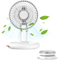 Portable Desk Fan,Foldable and Rechargeable, Super Quiet 3-Speed Battery Operated Fan for Office, Home (White)
