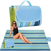 Beach Blanket Outdoor Picnic Blanket Mat 200x145cm Lightweight Folding Camping Portable Travel   Blue Line