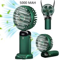 Mini Handheld Portable Hanging Neck Fan Adjustable USB Rechargeable with 5 Speed for Home Office Travel (5000mAh-Green)