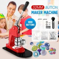 Button Badge Maker Machine Kit DIY Pin Press 32mm 1000 Buttons Making Supplies Paper Cutter Metal Shell Pin Back Clear Cover PVC Film