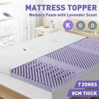 King Size Mattress Memory Foam Bed Topper Underlay Lavender Scent 8CM with Bamboo Cover