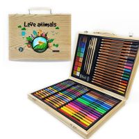 100pcs Crayons Oil Pastels Assorted Washable Marker Colored Pencils Art Painting  Wooden case Set Kids