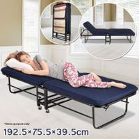 Folding Bed with Mattress and Adjustable Headrest