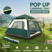 5 Man Tent Camping Beach Party Instant Pop Up Sun Shade Family Shelter Outdoor Hiking Picnic Waterproof 265x265x190cm Green