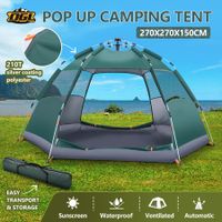 5 Man Beach Tent Shelter Camping Pop Up Instant Dome Family Shade Hiking Sun Rain Picnic Outdoor Waterproof 270x270x150cm Green