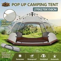 5 Person Pop Up Tent Beach Shelter Camping Instant Dome Family Shade Hiking Sun Rain Picnic Outdoor Waterproof 270x270x150cm Creamy white