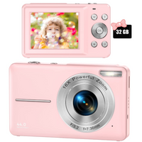 Digital Camera,FHD 1080P Digital Camera for Kids Video Camera with 16X Digital Zoom,Compact Point and Shoot Camera Portable Small Camera for Teens Students Boys Girls Seniors (Pink)